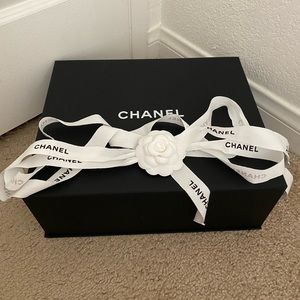 Auth Chanel Box Magnetic Fold Gift Storage w/ Tissue Paper & Ribbon